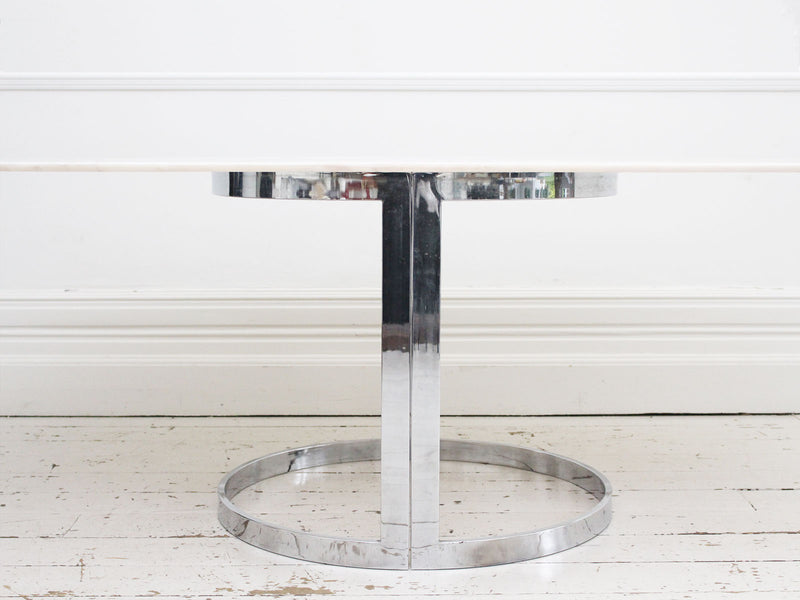 1970's Italian Oval Dining Table with Rosa Marble Top with Chrome Base