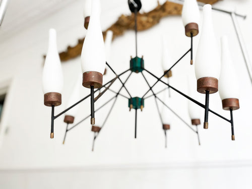 A 1950's Italian Sculptural Chandelier with Original Glass Shades