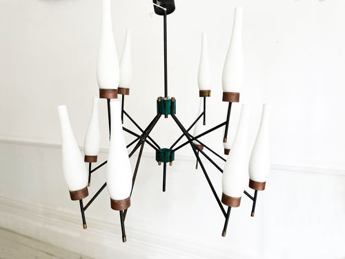 A 1950's Italian Sculptural Chandelier with Original Glass Shades