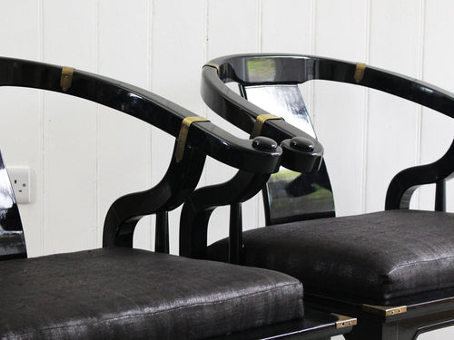 A Pair of 1960's James Mont Horseshoe Lacquered Chinoiserie Armchairs