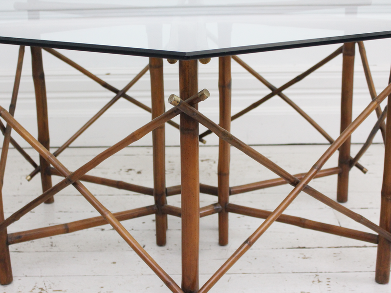 Mid Century John Wisner for Ficks Reed Bamboo & Glass Topped Dining Table