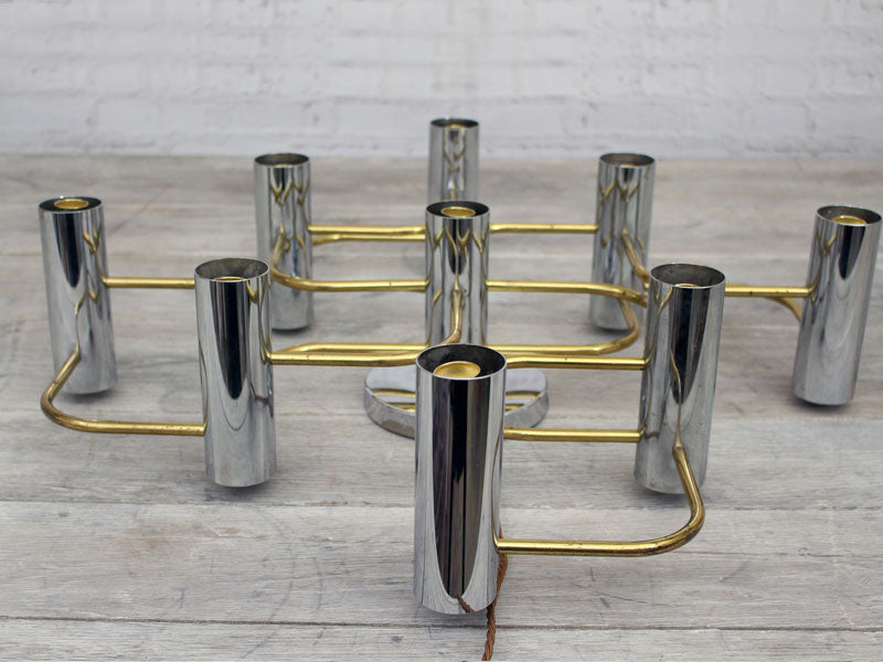 A 1970's 9 Lamp Sciolari Wall Light with Chrome and Brass Detailing