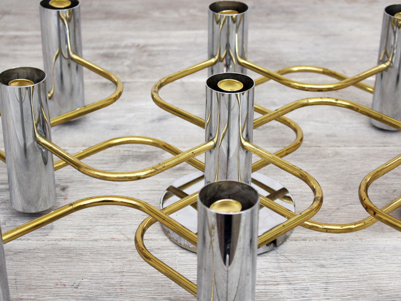 A 1970's 9 Lamp Sciolari Wall Light with Chrome and Brass Detailing