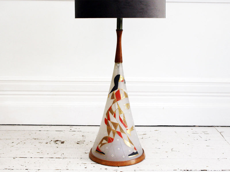 A Rare, Very Large 1950's American Hand Painted Glass Table Light