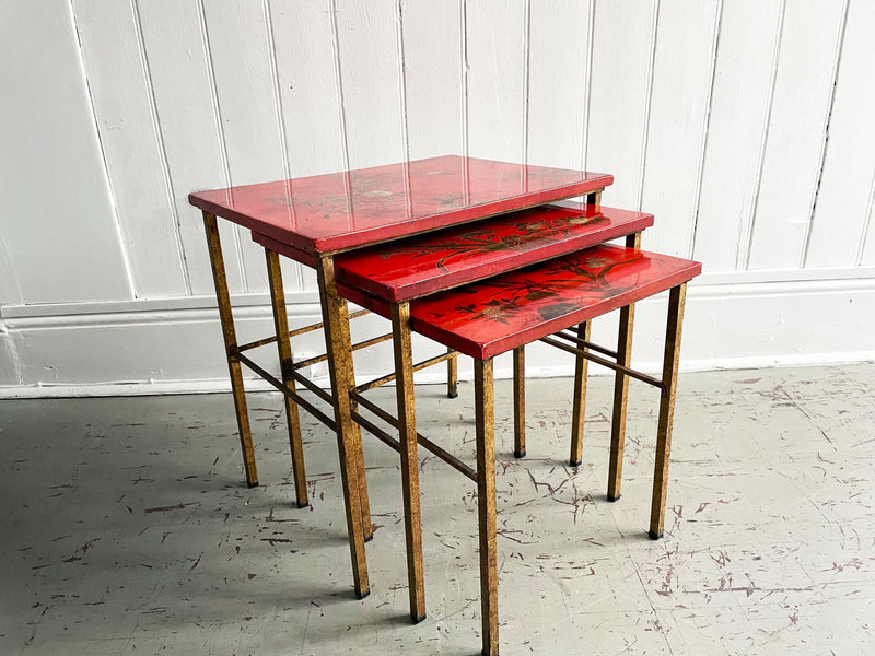 A 1950's Red Lacquered Chinoiserie Nest of Tables