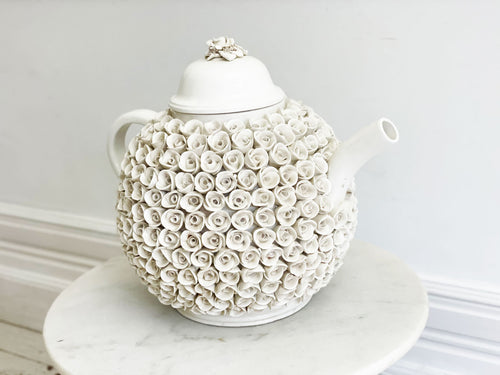 A Rare & Extremely Large Italian Creamware Teapot with Rosette Decoration