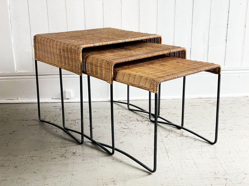 A Mid Century French Rattan Nest of Tables - Vintage Furniture London - Streett Marburg