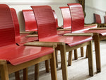 A Set of 12 1960's French Red Lacquer and Beech Dining Chairs - Vintage Furniture London - Streett Marburg