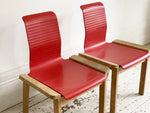 A Set of 12 1960's French Red Lacquer and Beech Dining Chairs - Vintage Furniture London - Streett Marburg