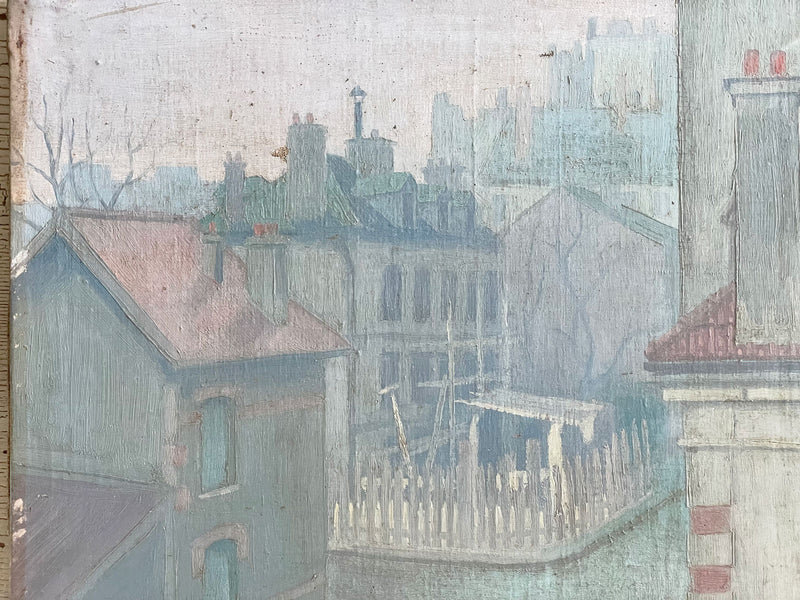 An Oil on Canvas Winter Town Scene Painting Circa 1931