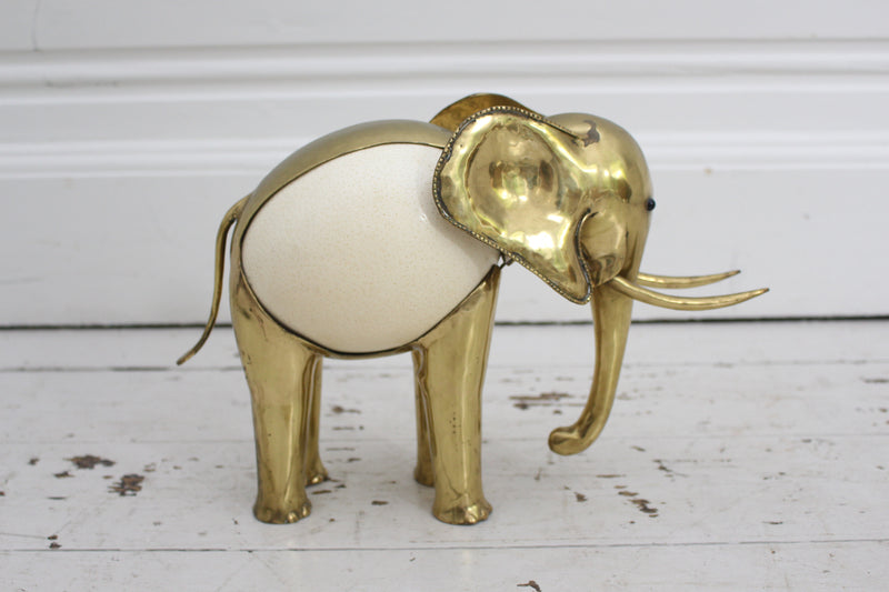A 1970's Brass Ostrich Egg Sculpture of an Elephant