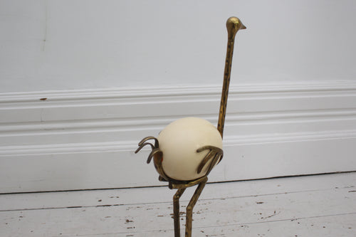 French 1970's Brass Ostrich Sculpture with Ostrich Egg