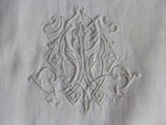 Small Bolster Monogrammed - Antique French White on White Monogram LW WL on Linen Cushion