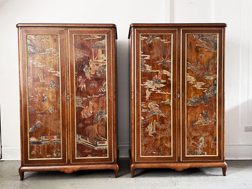 A Rare Pair of 1920's French Armoires with Coromandel Doors in the Japan Taste