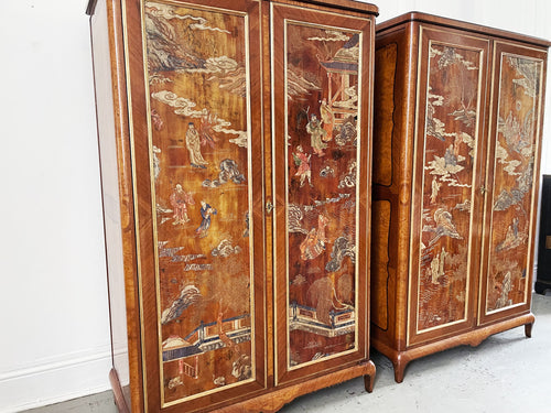 A Rare Pair of 1920's French Armoires with Coromandel Doors in the Japan Taste