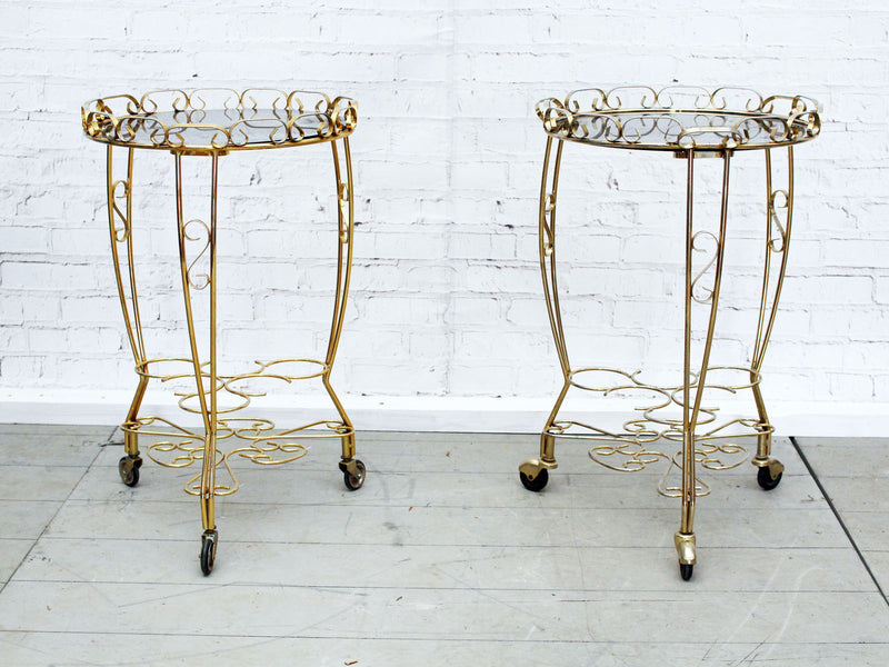 A Pair of 1960's French Gold Side Tables with Glass Tops