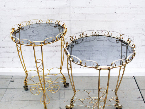 A Pair of 1960's French Gold Side Tables with Glass Tops