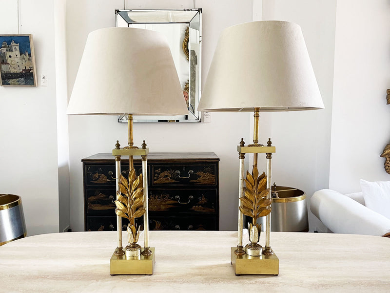 A Pair of Tall 1970's American Brass Table Lamps with Leaf Detail – Streett  Marburg