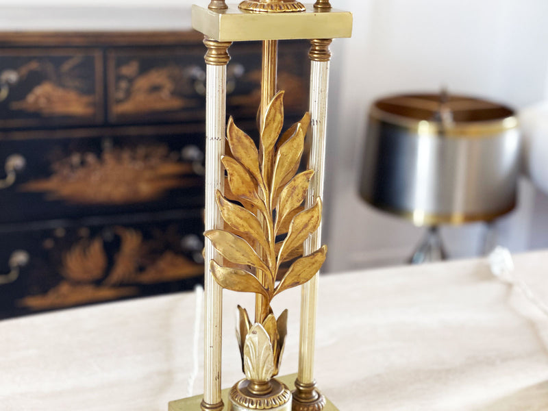 A Pair of Tall 1970's American Brass Table Lamps with Leaf Detail