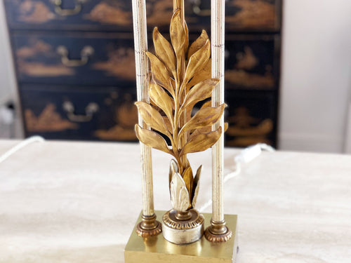 A Pair of Tall 1970's American Brass Table Lamps with Leaf Detail