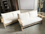 Two 1970's Pine Sofa Benches with Faux Fur Covering