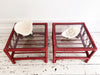A Pair of 1970's French Raspberry Red Rattan & Glass Side Tables