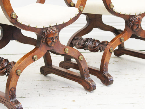 A Pair of 18th C Italian Dante Throne Chairs in the Renaissance Style
