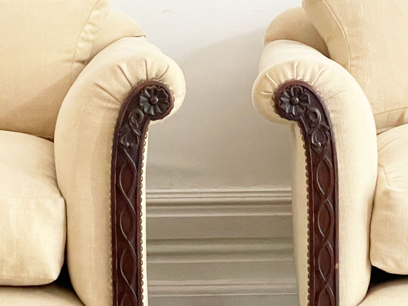 A Majestic Pair of 19th C Carved Mahogany Armchairs