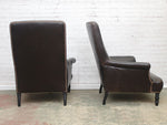 A Very Large Pair of Dark Chocolate Leather Napoleon III French Library Armchairs