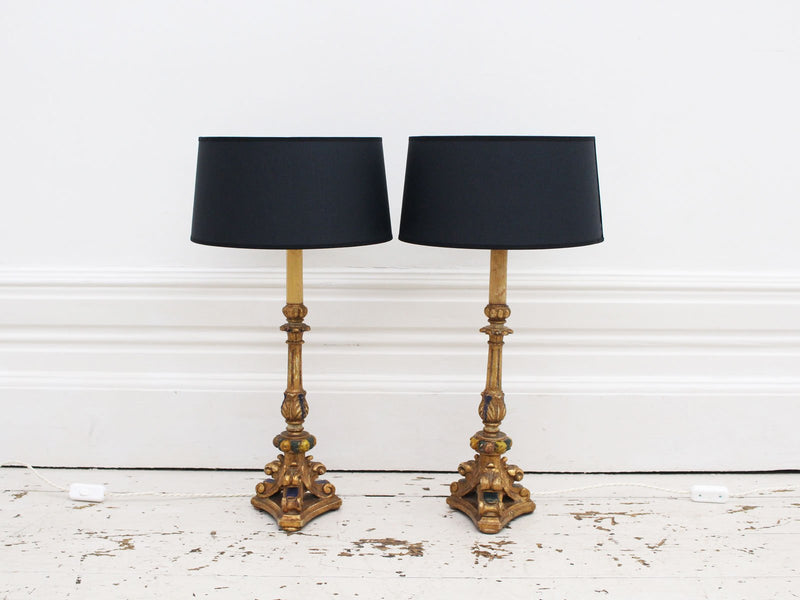 A Pair of 1920's Gilt Wood Table Lights