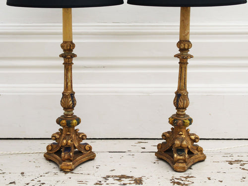 A Pair of 1920's Gilt Wood Table Lights