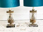A Pair of 19th Century French Marble and Crystal Table Lights