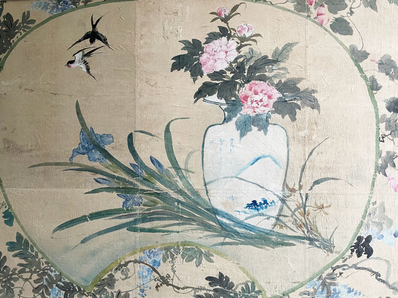Two Large Early 20th C Chinoiserie Painted Panels - Panel 2
