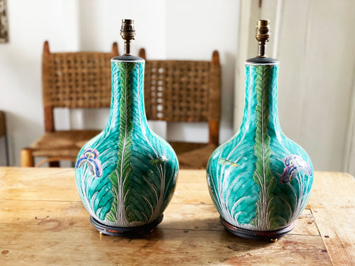 A Pair of 1950's Chinese Export Green Ceramic Table Lights