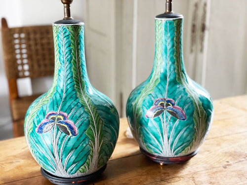 A Pair of 1950's Chinese Export Green Ceramic Table Lights