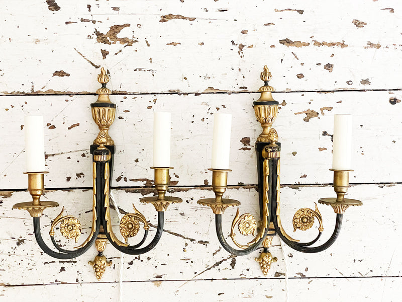 A Pair of 1950's Empire Style French Three Light Brass Sconces