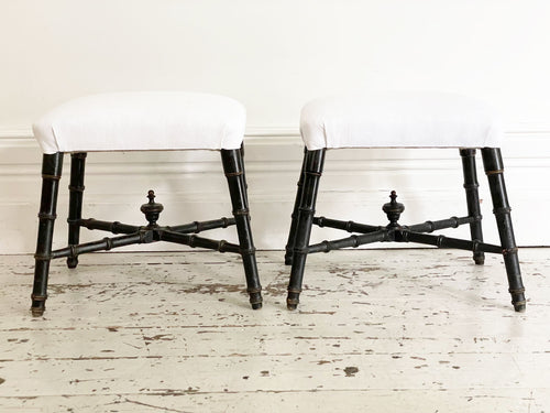 A Pair of Spanish 19th C Ebonised Faux Bamboo Stools
