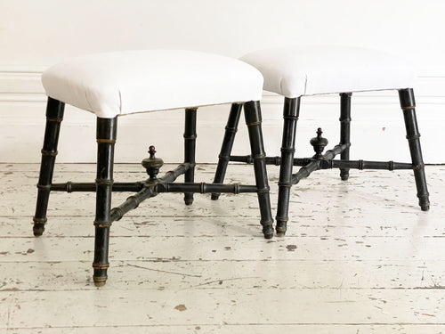 A Pair of Spanish 19th C Ebonised Faux Bamboo Stools