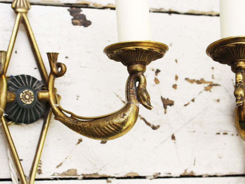 A Pair of French Empire Revival Brass Wall Sconces