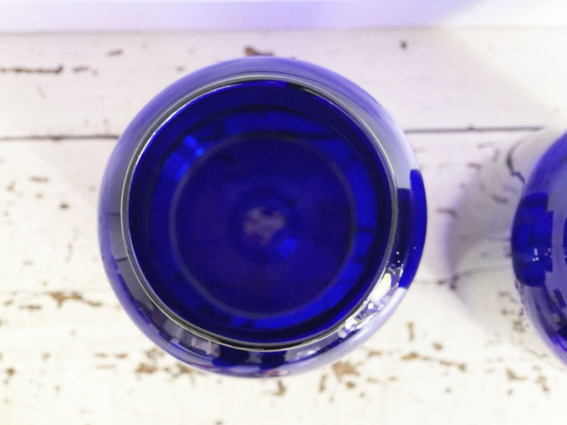 A Pair Antique French Handblown Cobalt Blue Glass Jars