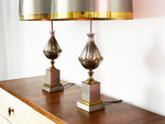 A Pair of 1950's Maison Charles Lotus Mangue Table Lights Original Shades