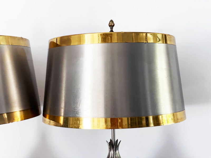 A Pair of 1950's Maison Charles Lotus Mangue Table Lights Original Shades