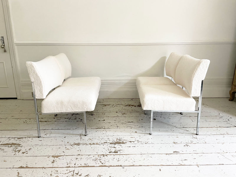 Two Pairs of 1950's Italian Slipper Chairs with Faux Fur Covering