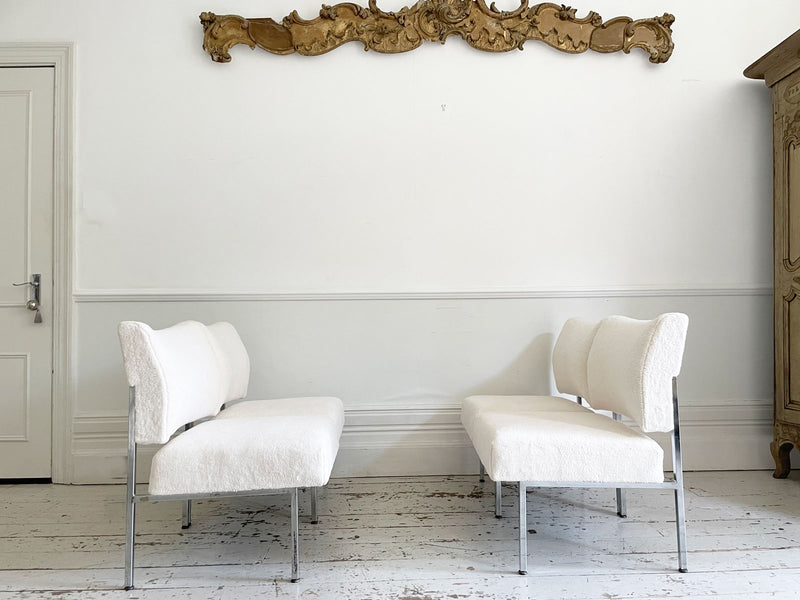 Two Pairs of 1950's Italian Slipper Chairs with Faux Fur Covering
