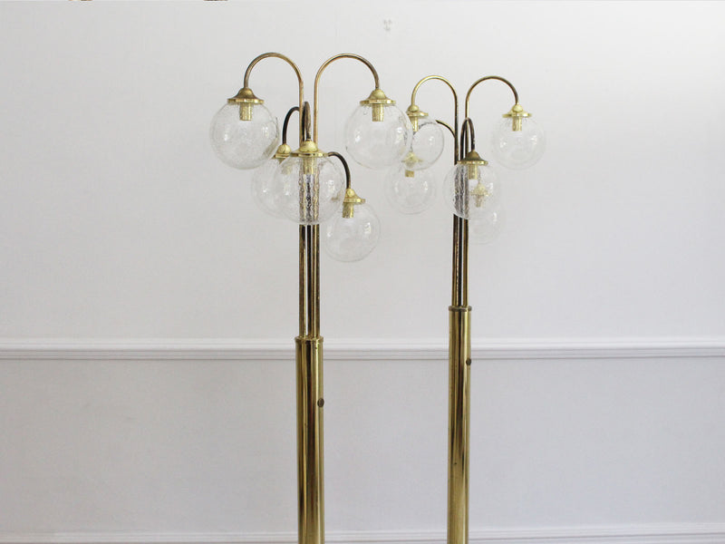 A Pair of Brass 1970's Italian Floor Lights with 5 Glass Globes