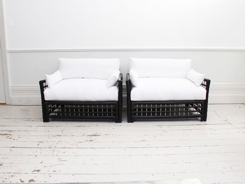 A Pair of Very Large 1960's Italian Black Bamboo Loveseat Armchairs