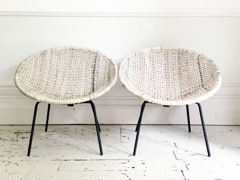 A Pair of 1960's French Bleached Raffia Bucket Chairs