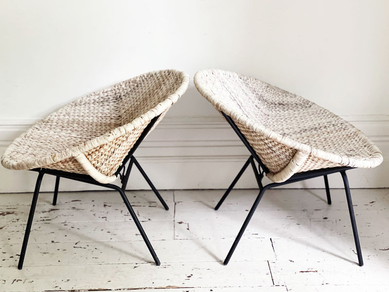 A Pair of 1960's French Bleached Raffia Bucket Chairs