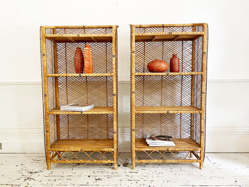 A Pair of 1960's Spanish Rattan Etageres
