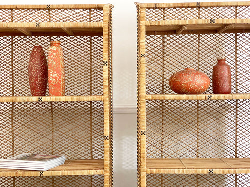 A Pair of 1960's Spanish Rattan Etageres